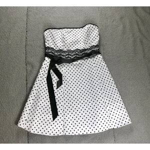 Gunne Sax Jessica McClintock Dress Womens 13/14 Polka Dot Strapless Lace Vintage